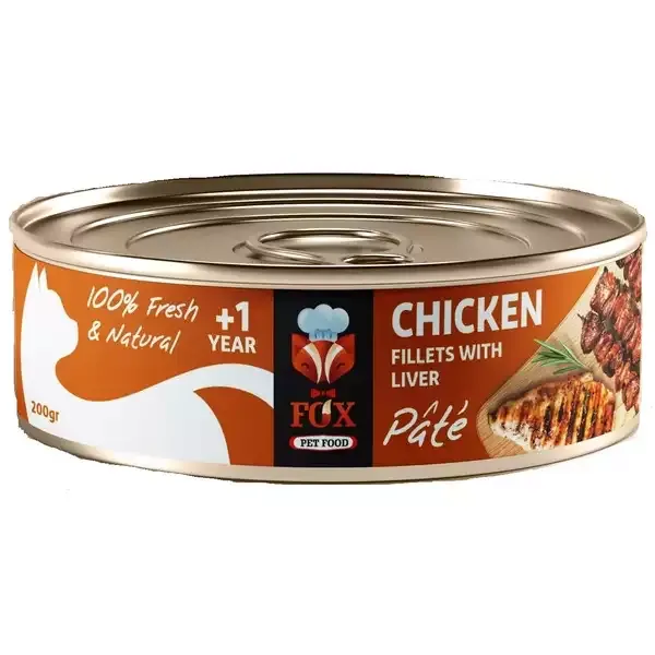 کنسرو غذای گربه فاکس مدل Chicken & Liver طعم پته فیله مرغ و جگر وزن 200 گرم