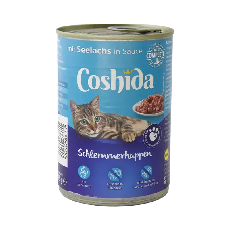 کنسرو غذای گربه کوشیدا با طعم ذغال ماهی آلاسکا Coshida Pollock وزن 415 گرم
