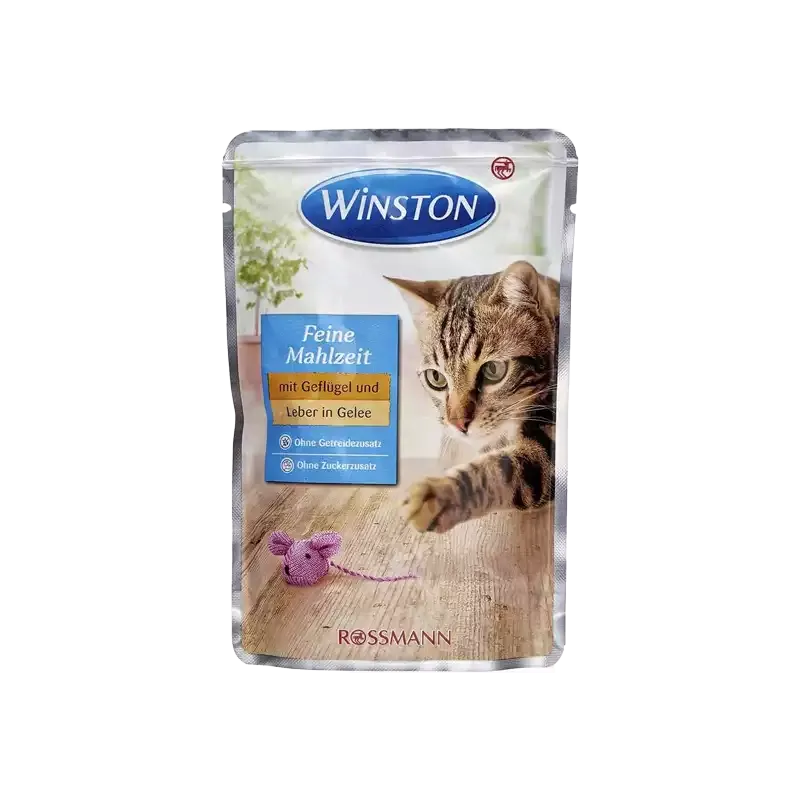 پوچ گربه وینستون با طعم مرغ و جگر در ژله Winston Poultry & Liver In Jelly وزن 100 گرم