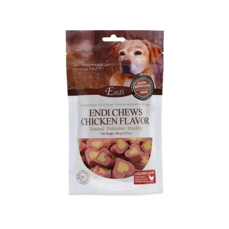 تشویقی سگ اندی مدل اسنک قلبی ENDI CHEWS CHICKEN FLAVOR طعم مرغ وزن 100 گرم
