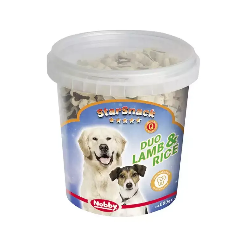 تشویقی سگ نوبی سطلی Nobby Treat Duo Lamb & Rice وزن 500 گرم