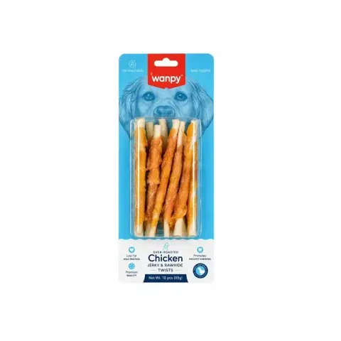 تشویقی مدادی سگ ونپی با طعم دورپیچ مرغ Wanpy Rawhide Twists Dog Treat بسته 10 عددی