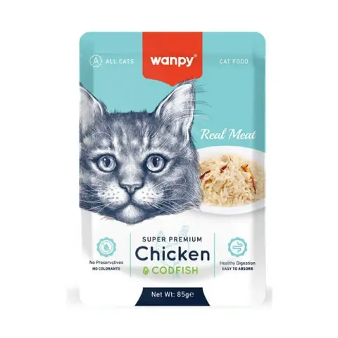 پوچ گربه ونپی با طعم مرغ و ماهی کاد سفارش اروپا Wanpy Super Premium وزن 85 گرم