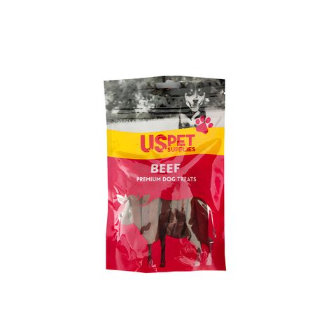 تشویقی سگ یو اس پت با گوشت گاو مدل نوار گوشت و پنیر USPet Dog Treat Beef & Cheese Stripes وزن 100 گرم
