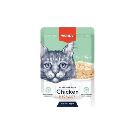پوچ گربه ونپی با طعم مرغ و صدف Wanpy Super Premium وزن 85 گرم