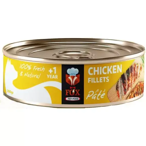 کنسرو غذای گربه فاکس مدل Chicken طعم فیله مرغ وزن 200 گرم
