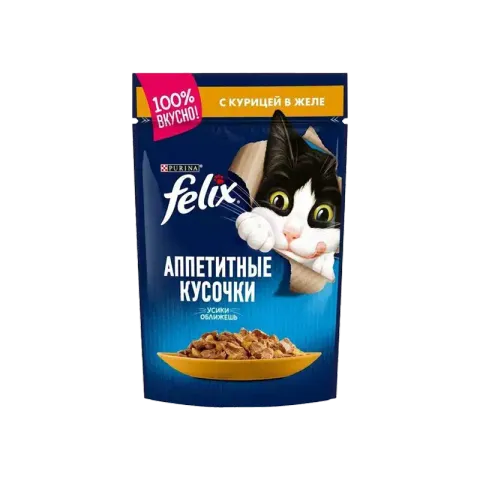 پوچ گربه فلیکس با طعم مرغ Felix Chicken وزن 85 گرم