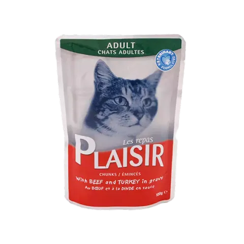 پوچ گربه پلایزر با طعم گوشت و بوقلمون Plaisir Beef & Turkey وزن 100 گرم