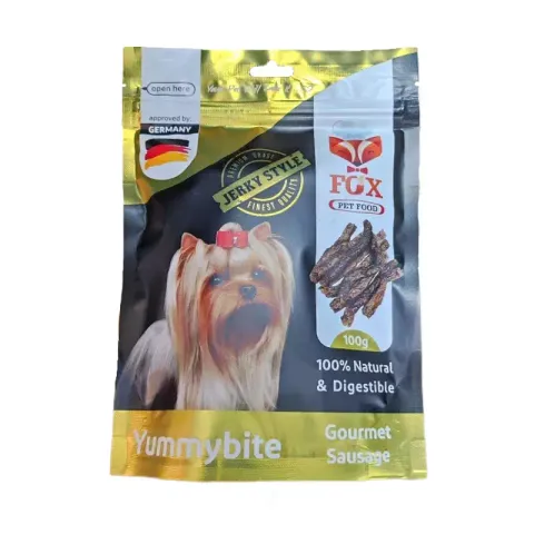 تشویقی سگ فاکس مدل سوسیس یامی بایت Fox Gourmet Sausage طعم گورمت وزن 100 گرم