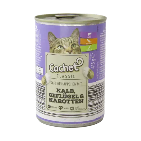 کنسرو غذای گربه کچت با طعم گوشت گوساله و مرغ و هویج Cachet Veal & Poultry & Carrots وزن 415 گرم