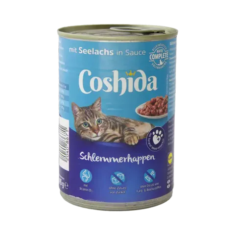 کنسرو غذای گربه کوشیدا با طعم ذغال ماهی آلاسکا Coshida Pollock وزن 415 گرم
