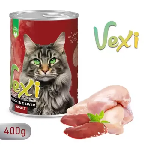 كنسرو غذای گربه وکسی با طعم مرغ و جگر وزن 400 گرم