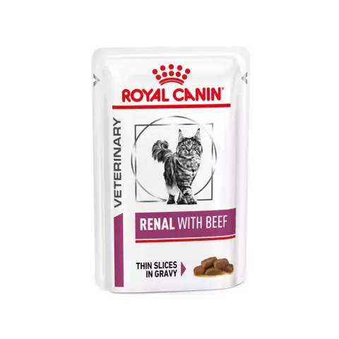 پوچ گربه رویال کنین با طعم گوشت Royal Canin Renal Beef وزن ۸۵ گرم