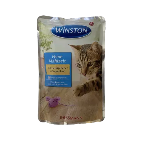 پوچ گربه وینستون با طعم جگر مرغ در سس مرغ Winston Chicken Liver In Chicken Sauce وزن 100 گرم
