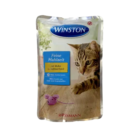 پوچ گربه وینستون با طعم مرغ در سس مرغ Winston Chicken In Chicken Sauce وزن 100 گرم